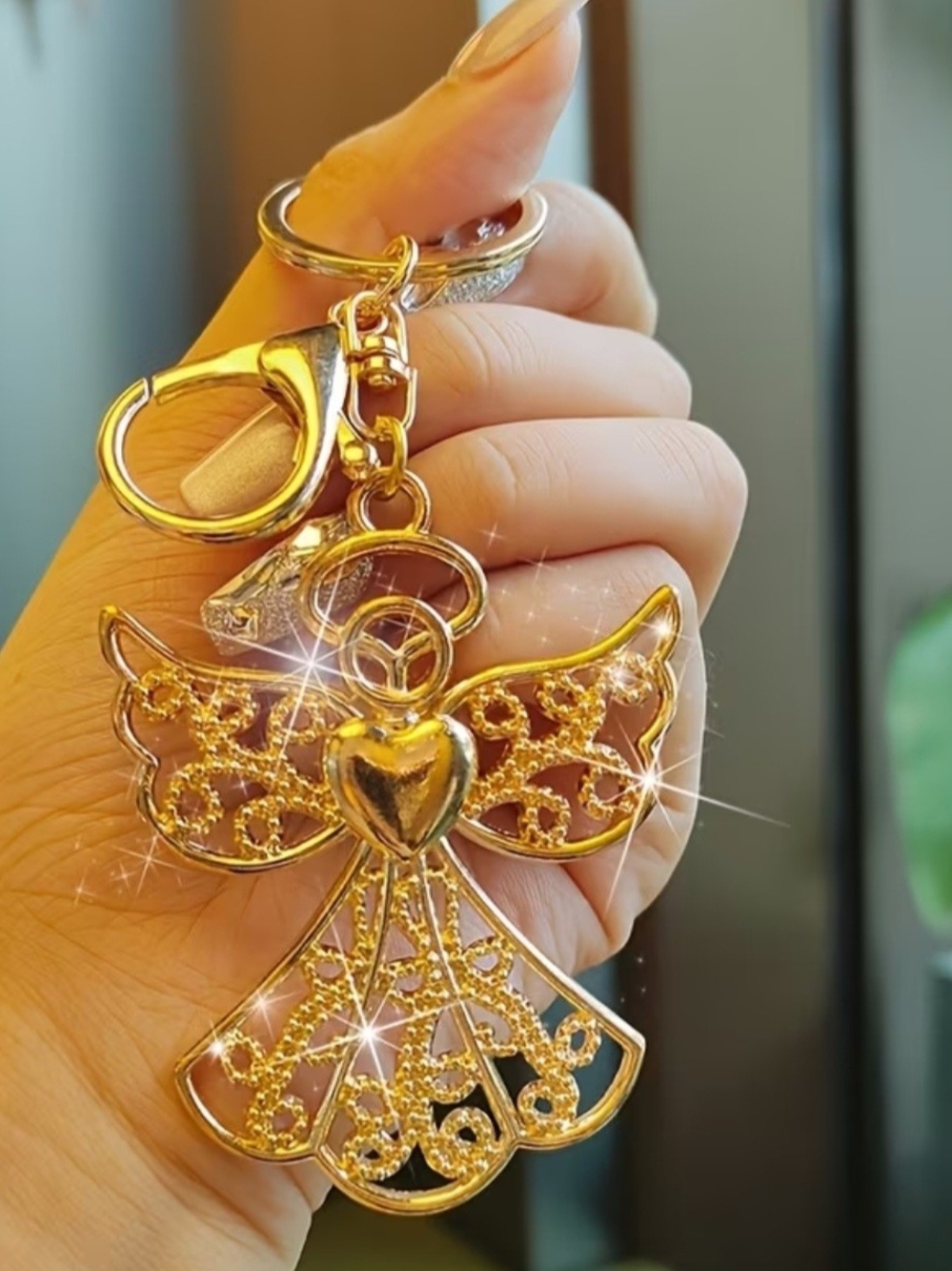 Gold Angel Wing Heart Keychain - Women Accessories